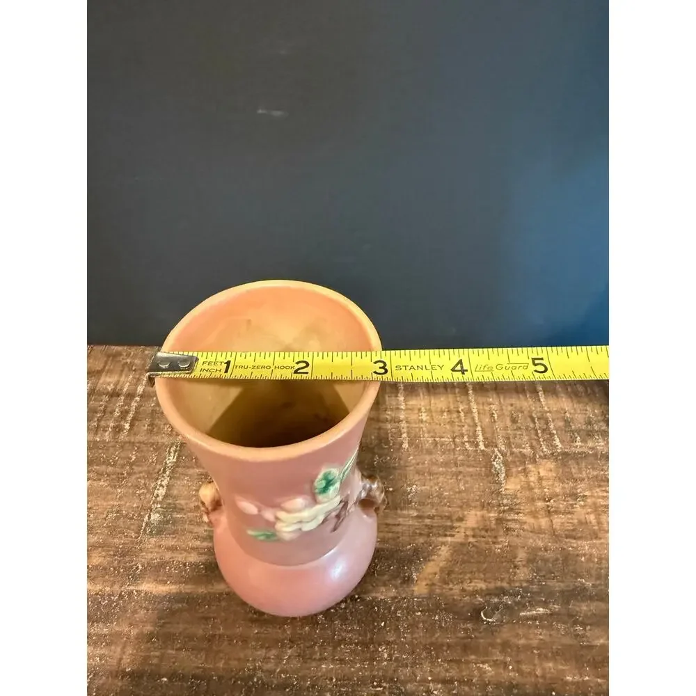 Vintage Roseville Apple Blossom Pink Art Pottery Vase 1940's Mid Century Modern